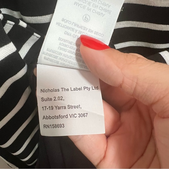 NEW NWT NICHOLAS Jane Contrast Square Neck Midi Dress In Black & Milk Stripe - Picture 13 of 13